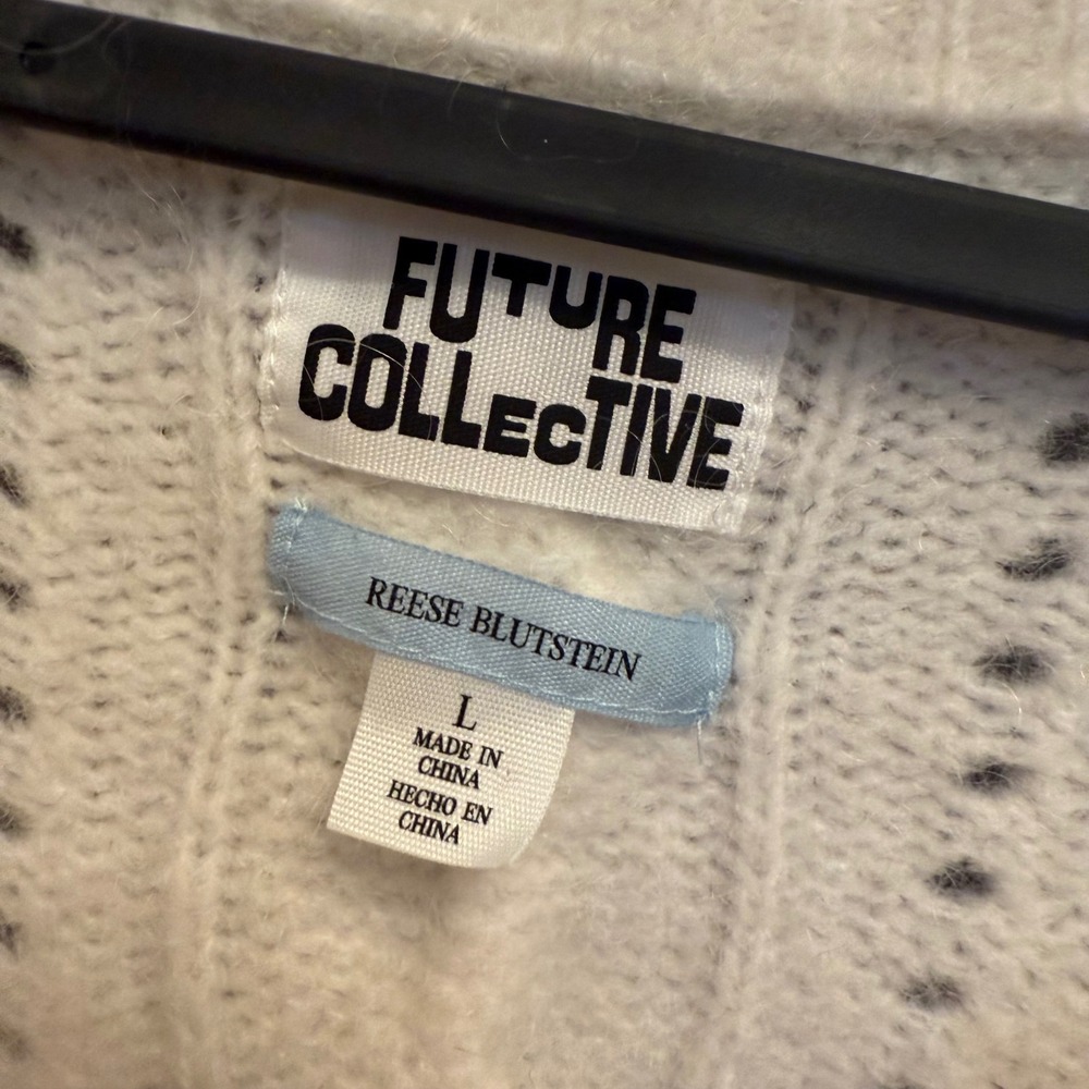 Future Collective Reese Blutstein Cardigan Sweater Cream Cable Knit Womens Large - Picture 3 of 5
